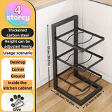 Adjustable Pot Rack Organizer, Kitchen Stainless Steel Pot Storage Rack ,Multi-Layer Household Pot and Pan Organzier for Kitchen