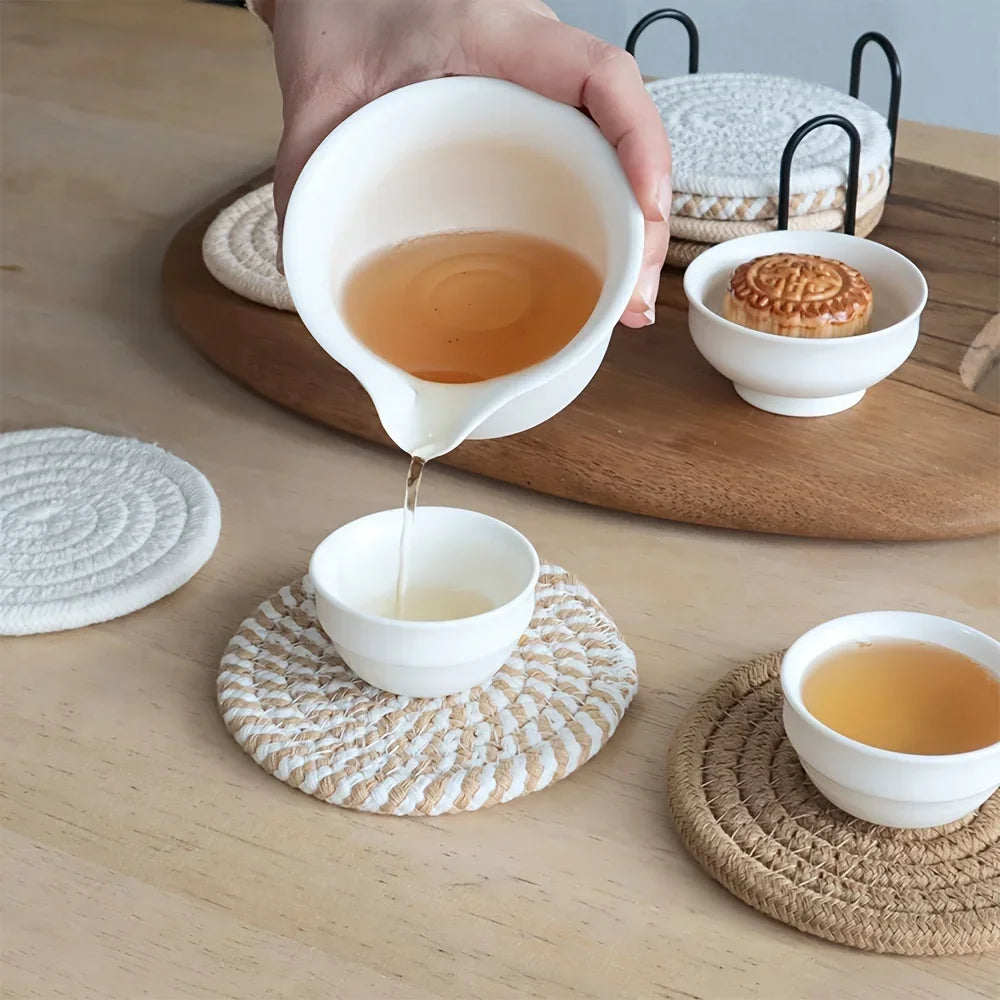 4pcs Absorbent Drink Coasters, Minimalist Cotton Fabric Coasters with Non-Woven Lining for Coffee Table Home Decor
