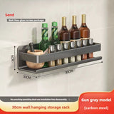 Metal Wall-Mounted Spice Rack Multifunctional Item Shelf Hooks Condiment Storage Organizer Rack Kitchen Accessories Organizer
