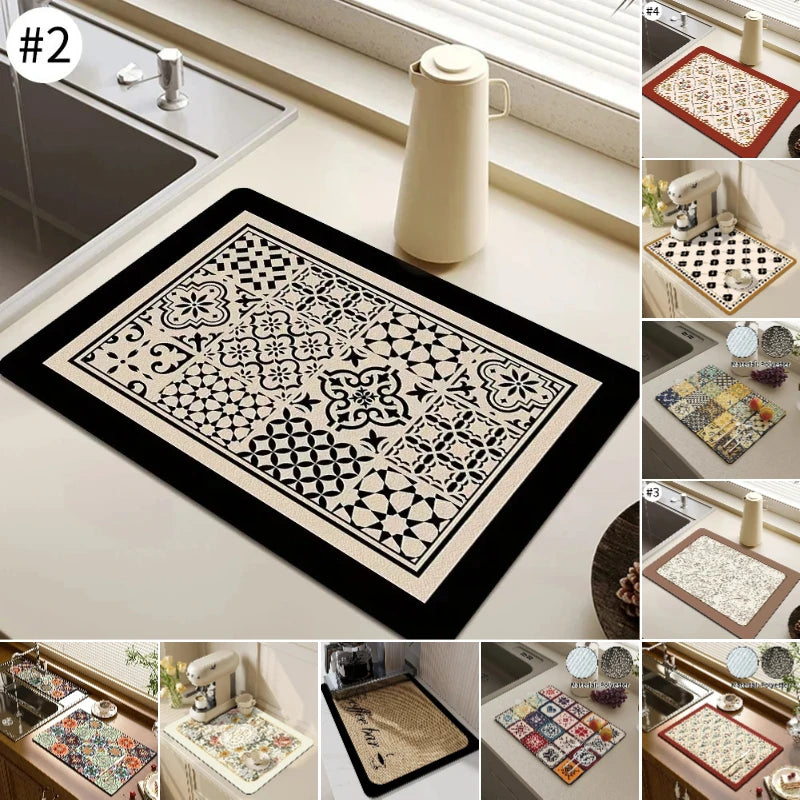 Kitchen Rugs Dish Drying Mat Absorbent Drain Pad Kitchen Carpet Coffee Dish Drainer Draining Mat Tablemat Fashion and Beautiful
