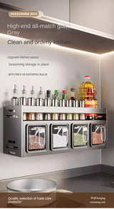 New Kitchen Spice Shelf Wall-mounted Spice Storage Rack Kitchen Seasoning Organizer Holder No Punching Required Storage Shelf