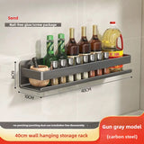 Metal Wall-Mounted Spice Rack Multifunctional Item Shelf Hooks Condiment Storage Organizer Rack Kitchen Accessories Organizer