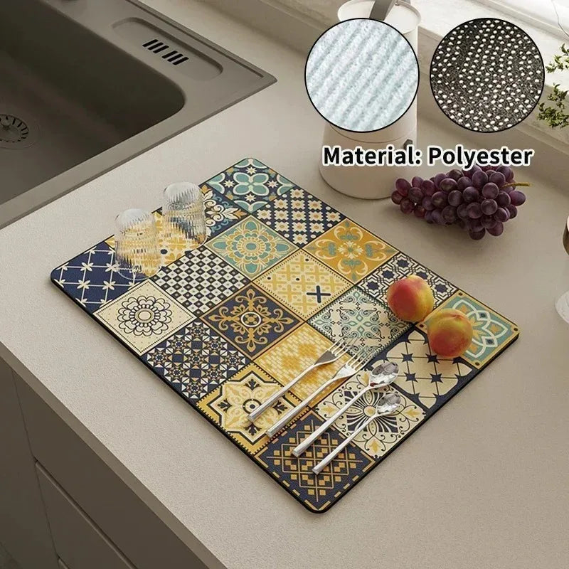 Kitchen Rugs Dish Drying Mat Absorbent Drain Pad Kitchen Carpet Coffee Dish Drainer Draining Mat Tablemat Fashion and Beautiful