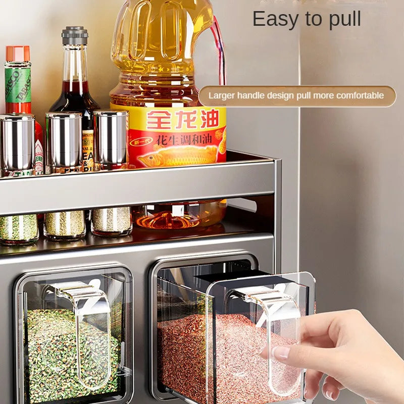 New Kitchen Spice Shelf Wall-mounted Spice Storage Rack Kitchen Seasoning Organizer Holder No Punching Required Storage Shelf