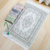 Muslim Prayer Rug With Prayer Beads and Portable Bag Muslim Gift Islamic  Soft Mat Gifts Set Turkish Carpet For Ramadan Eid Hajj