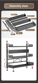 3 Tier Spice Storage Rack for Countertop Adjustable Spice Organization for Cabinet Kitchen Organizer Metal Shelf Black