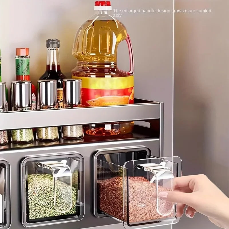 Stainless Steel Kitchen Spice Rack Wall-Mounted Multi-Functional Spice Rack Box Jar Kitchen Storage Home Organizador De Cocina