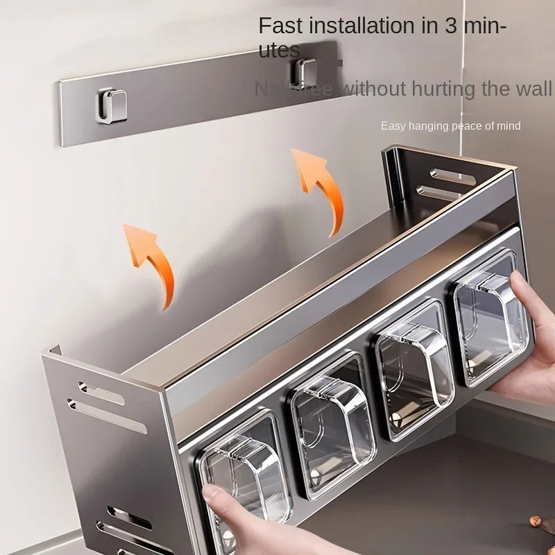 Stainless Steel Kitchen Spice Rack Wall-Mounted Multi-Functional Spice Rack Box Jar Kitchen Storage Home Organizador De Cocina
