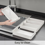 Drawer Organizer, Cutlery Tray for Kitchen Drawer, Expandable Utensil with Compartment, Spoons Forks Knives Cutlery Holder