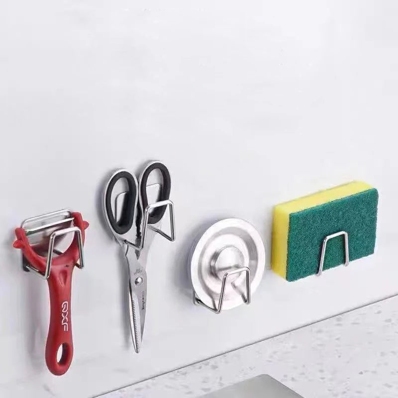 1PC Stainless Steel Sponge Holder Rack for Sink Wall Mount Storage Organizer Keeps Sponge Scrubber Dry with Suction Cup