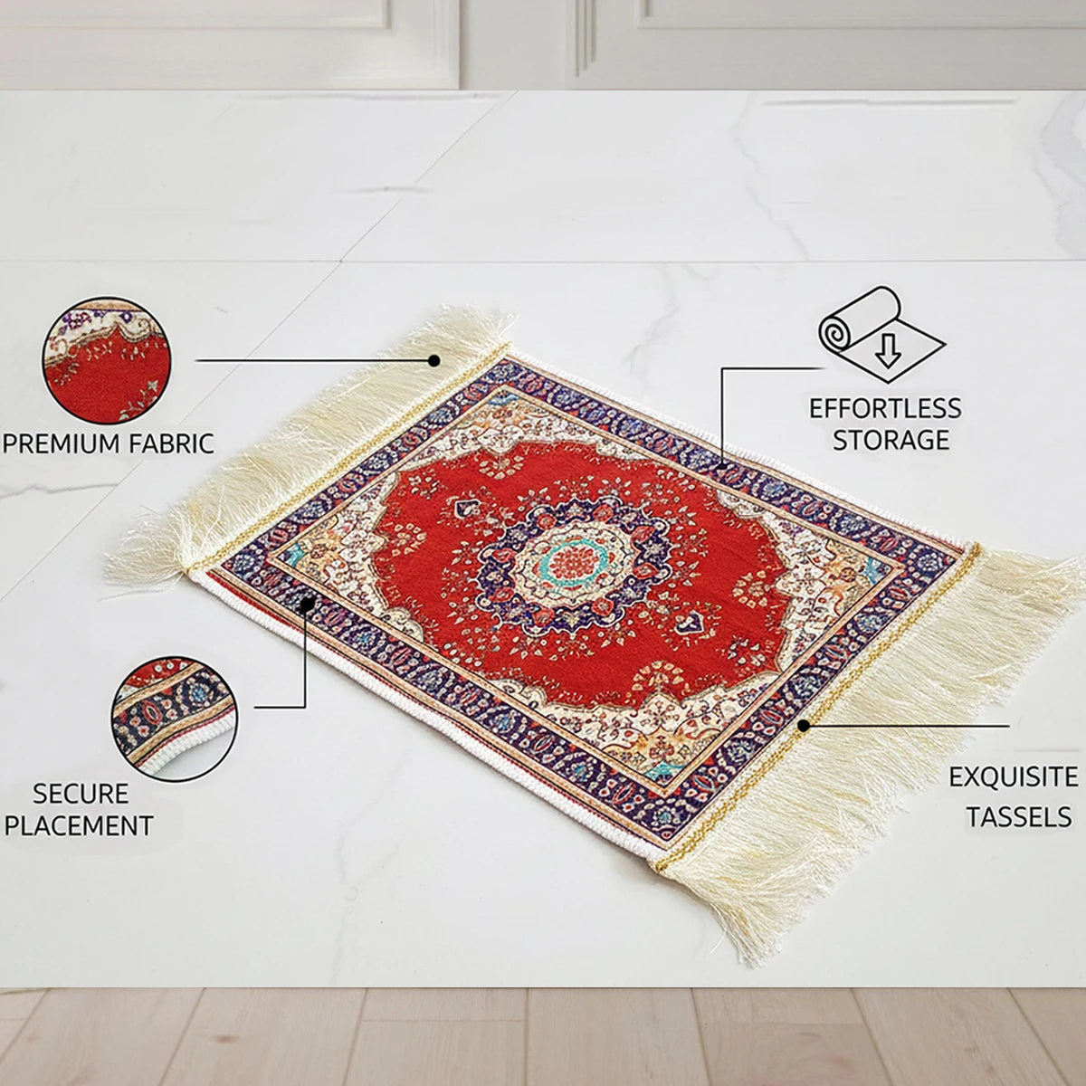 A Portable Eid Prayer Mat Measuring 30* 49.5cm Cm, Suitable for Indoor and Outdoor Use, Is an Ideal Choice for Studying, Living Rooms, Ramadan and Hajj Activities This Is a Popular and Beautiful Prayer Mat.