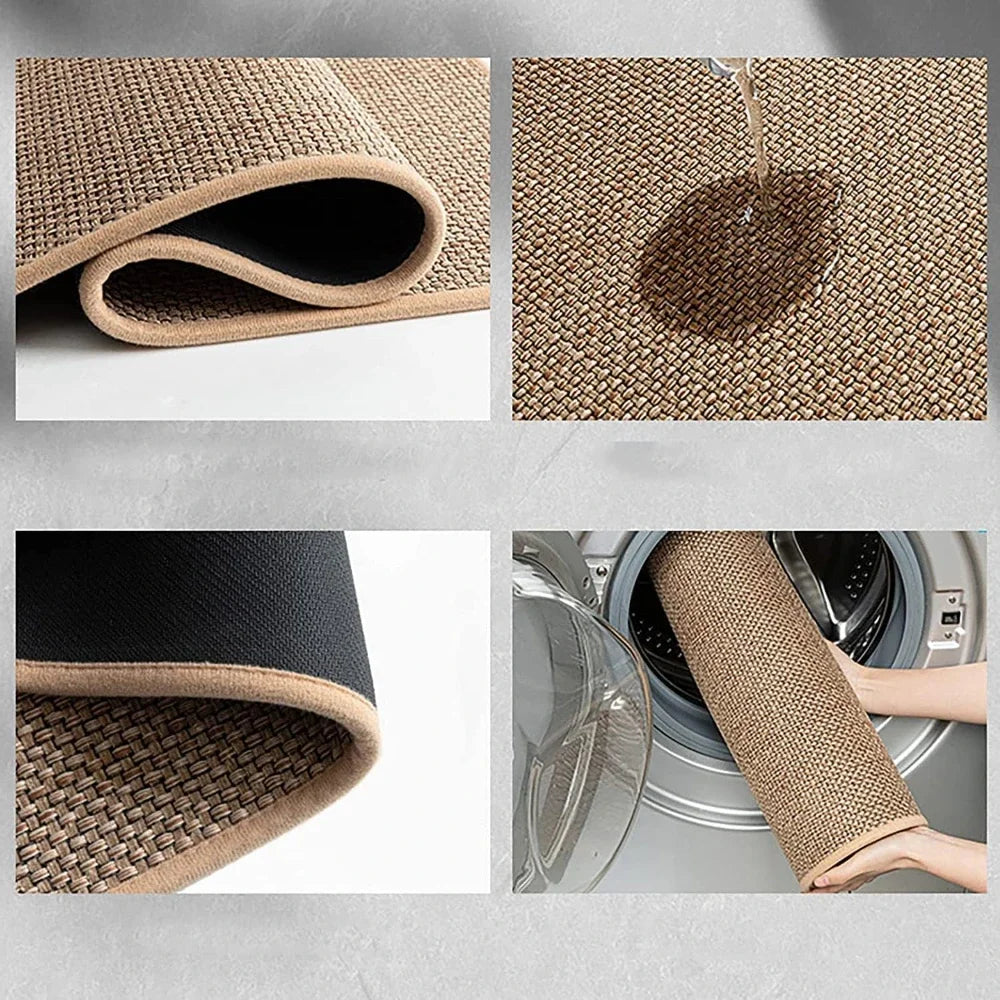 Washable Non-slip Kitchen Rug Faux Sisal Running Rug, Faux Woven Kitchen Mat Kitchen Runners With Back Made Of Natural Rubber