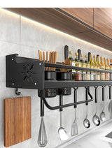Metal Kitchen Shelf No-Punch Large Capacity Storage Kitchen Utensils Skeletonized Drainage Design Easy to Clean Black
