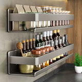 Metal Wall-Mounted Spice Rack Multifunctional Item Shelf Hooks Condiment Storage Organizer Rack Kitchen Accessories Organizer