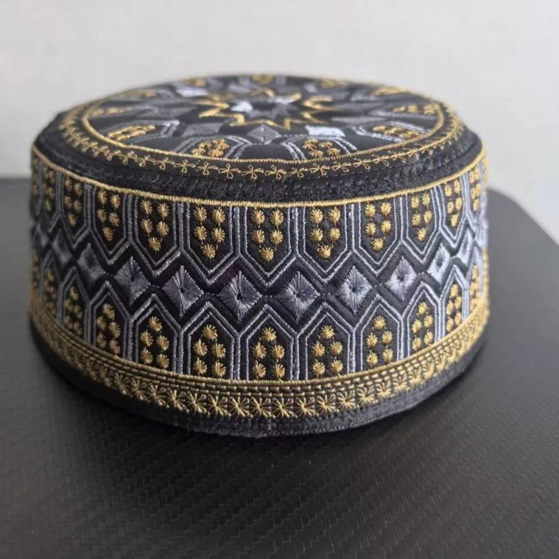 Muslim Caps For Men Colthing Hat Tax Products Turkey Kufi Islamic Kippah Jewish Embroider Luxury Black 03517