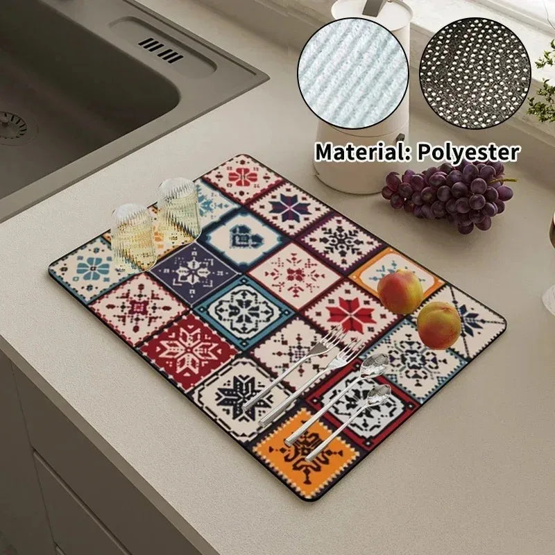 Kitchen Rugs Dish Drying Mat Absorbent Drain Pad Kitchen Carpet Coffee Dish Drainer Draining Mat Tablemat Fashion and Beautiful