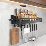 Metal Kitchen Shelf No-Punch Large Capacity Storage Kitchen Utensils Skeletonized Drainage Design Easy to Clean Black