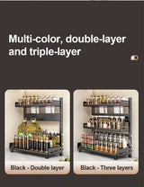 3 Tier Spice Storage Rack for Countertop Adjustable Spice Organization for Cabinet Kitchen Organizer Metal Shelf Black