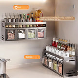 New Kitchen Spice Shelf Wall-mounted Spice Storage Rack Kitchen Seasoning Organizer Holder No Punching Required Storage Shelf