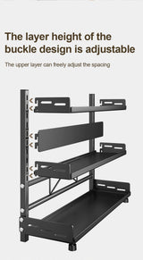 3 Tier Spice Storage Rack for Countertop Adjustable Spice Organization for Cabinet Kitchen Organizer Metal Shelf Black