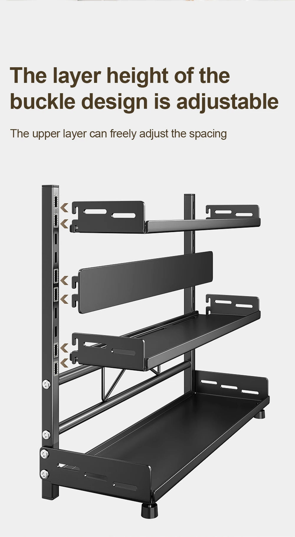 3 Tier Spice Storage Rack for Countertop Adjustable Spice Organization for Cabinet Kitchen Organizer Metal Shelf Black