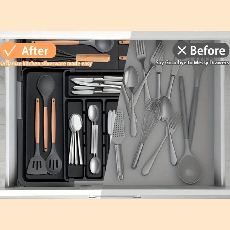 BPA Free Large Expandable Cutlery Tray - Kitchen Drawer Organizer for Silverware