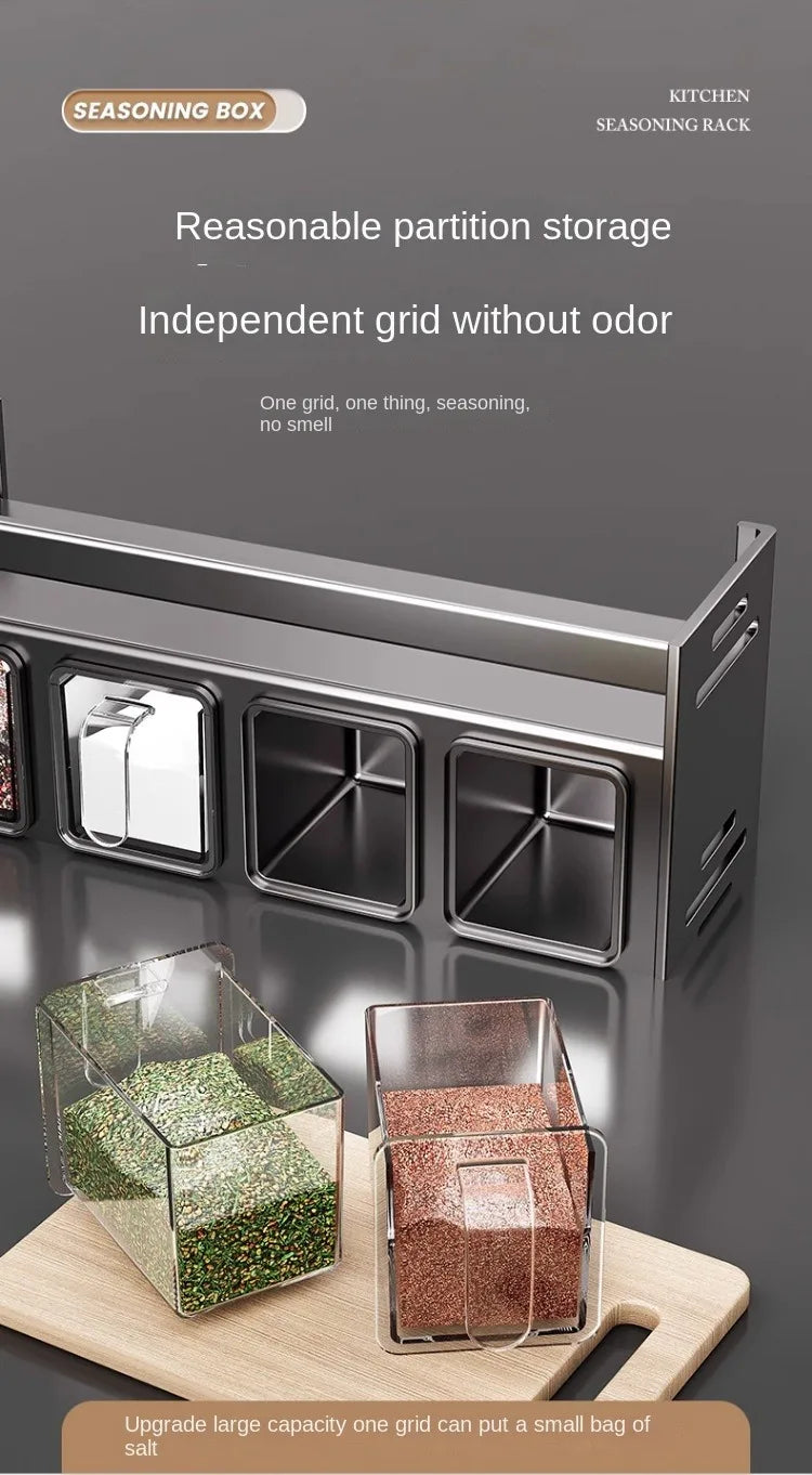 New Kitchen Spice Shelf Wall-mounted Spice Storage Rack Kitchen Seasoning Organizer Holder No Punching Required Storage Shelf