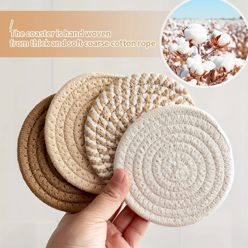 4pcs Absorbent Drink Coasters, Minimalist Cotton Fabric Coasters with Non-Woven Lining for Coffee Table Home Decor