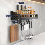 Metal Kitchen Shelf No-Punch Large Capacity Storage Kitchen Utensils Skeletonized Drainage Design Easy to Clean Black